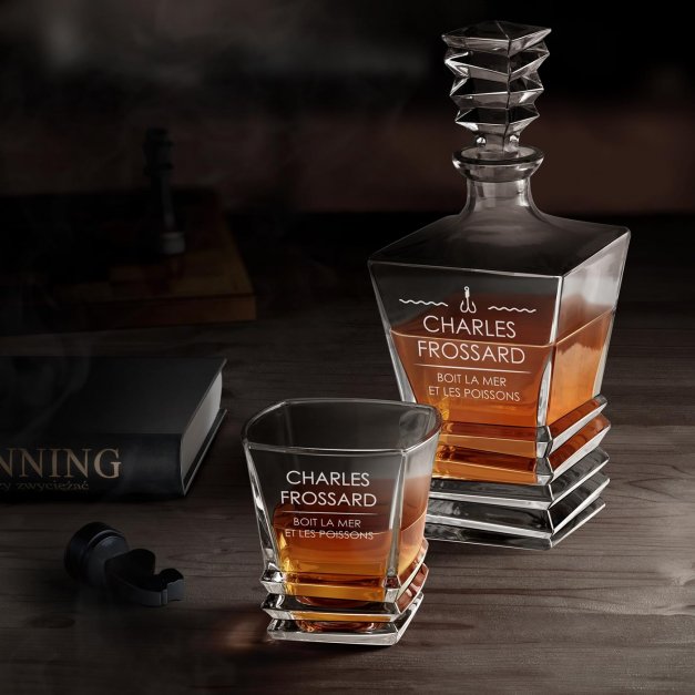 Ensemble Carafe Geometric et 6 verres avec gravure pour voyageur marin