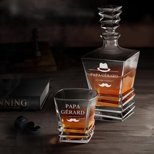 Ensemble Carafe Geometric et 6 verres avec gravure pour papa pour son anniversaire