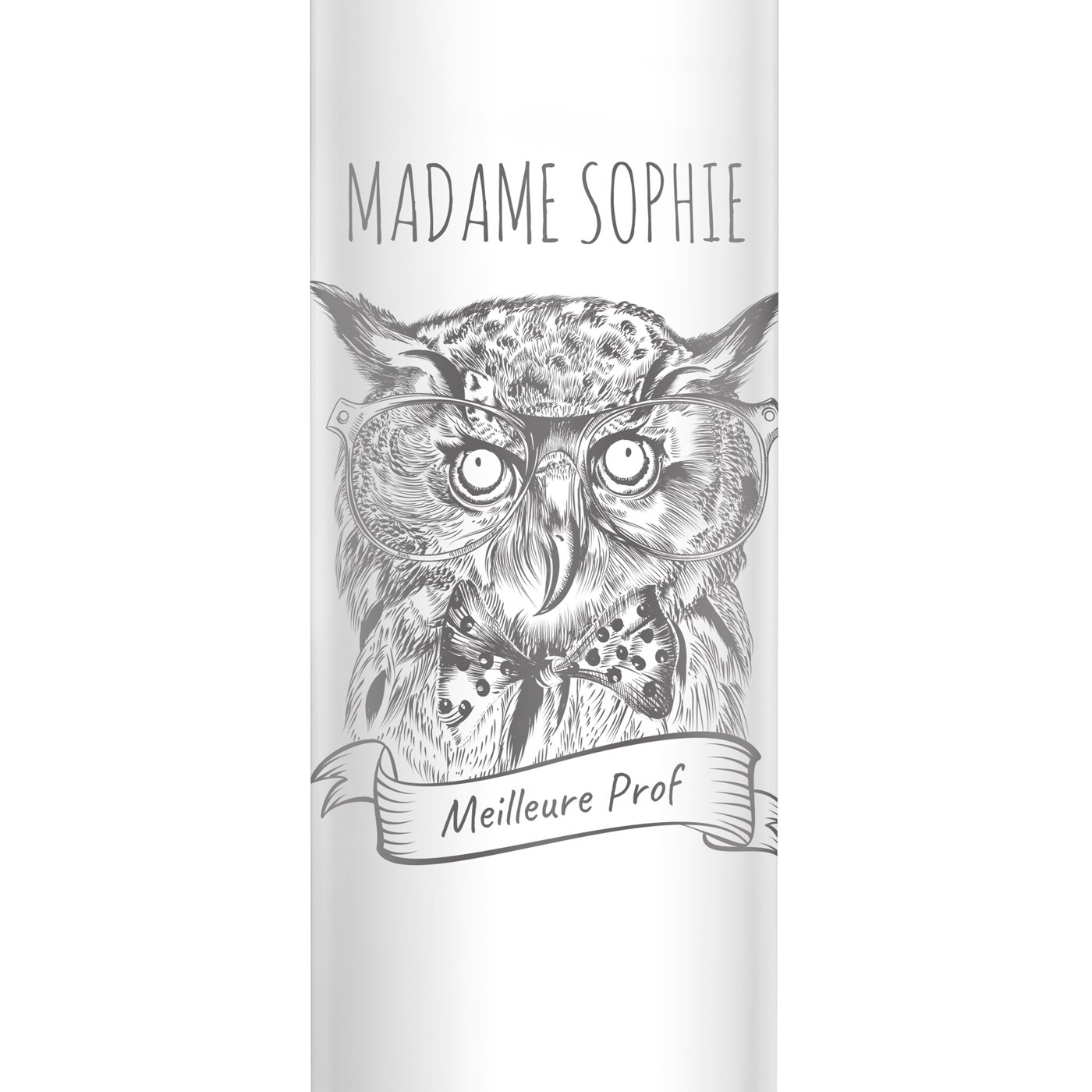 Bouteille isotherme blanche avec gravure avec un affichage LED pour remerciement prof