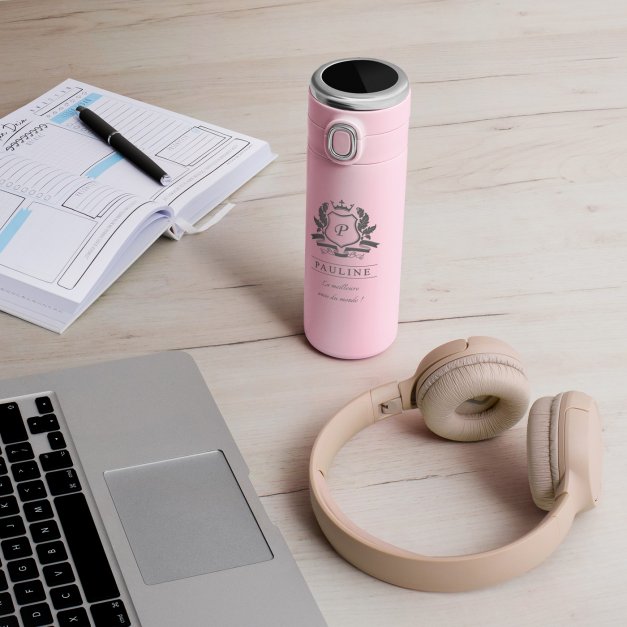Mug isotherme rose personnalisé avec un affichage LED pour l'anniversaire d'une meilleure amie