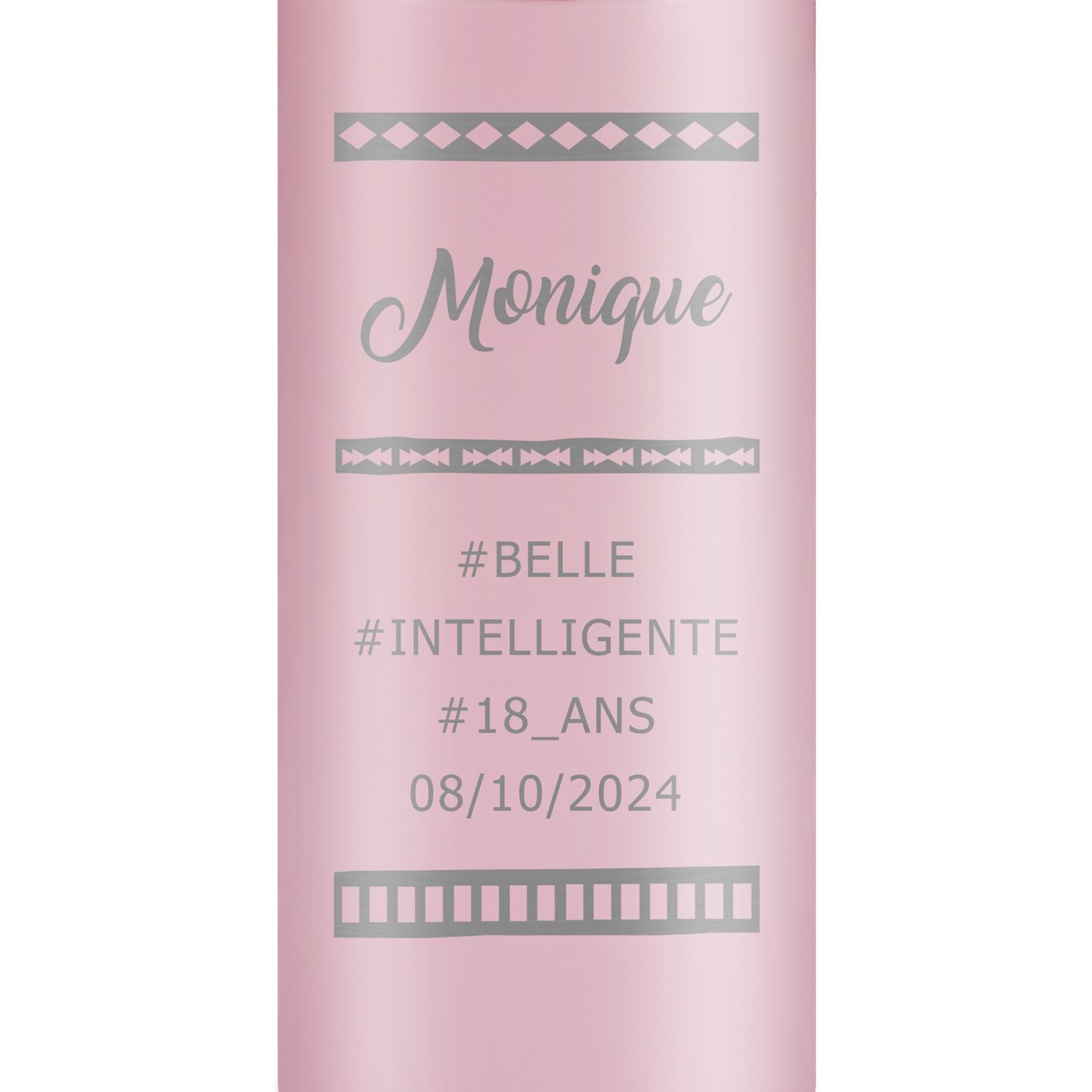 Mug de voyage rose avec gravure avec un affichage LED pour une jeune fille pour ses 18 ans