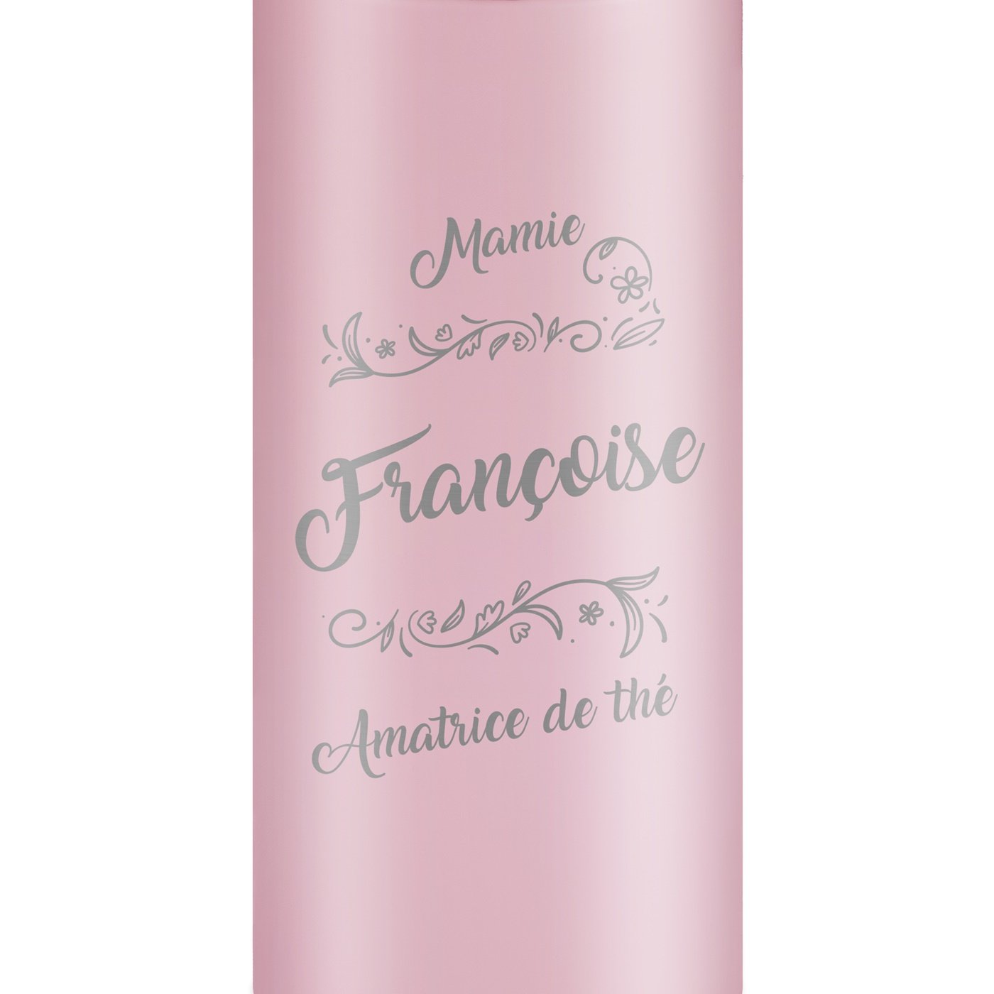Gourde isotherme rose avec gravure avec un affichage LED pour l'anniversaire de mamie