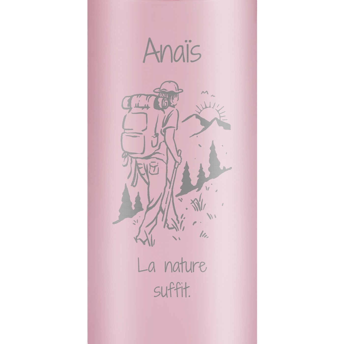Mug de voyage rose avec gravure avec un affichage LED pour l'anniversaire d'une passionnée de montagne