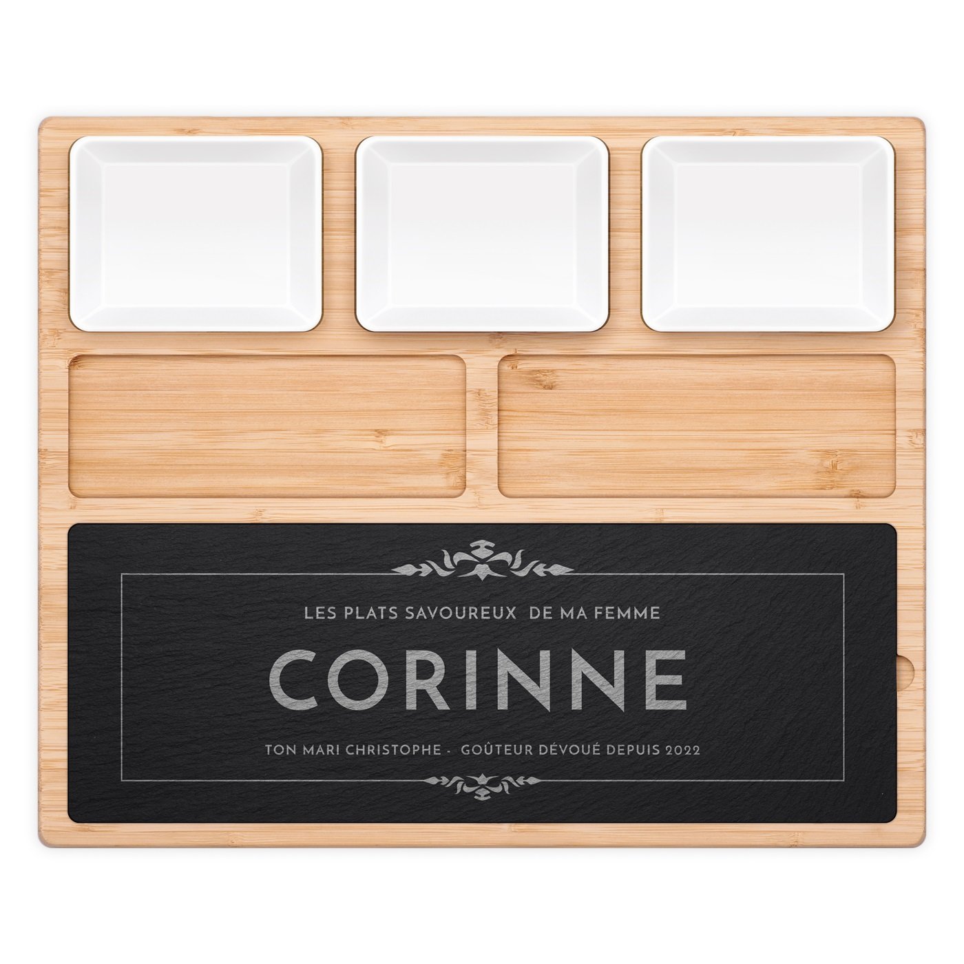 Plateau à fromage avec pierre gravée pour une femme pour l'anniversaire de mariage