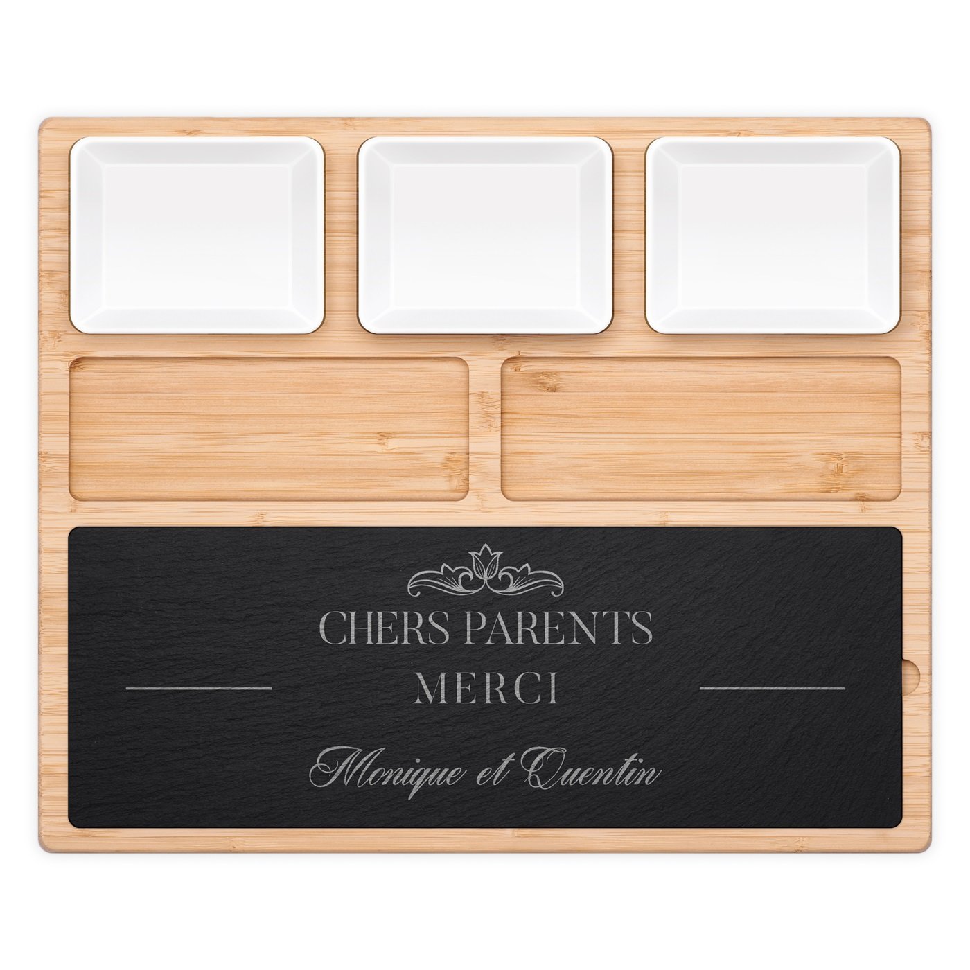 Plateau à fromage avec pierre personnalisée pour remerciement parents