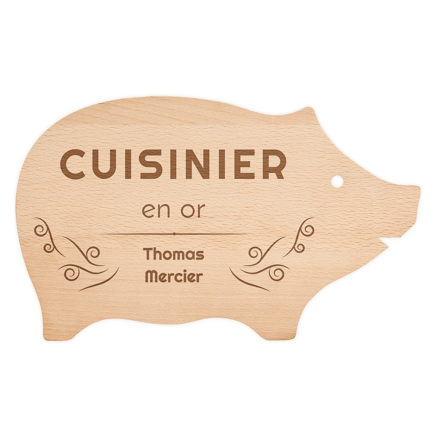 Planche à découper en forme de cochon personnalisée pour l'anniversaire d'un cuisinier