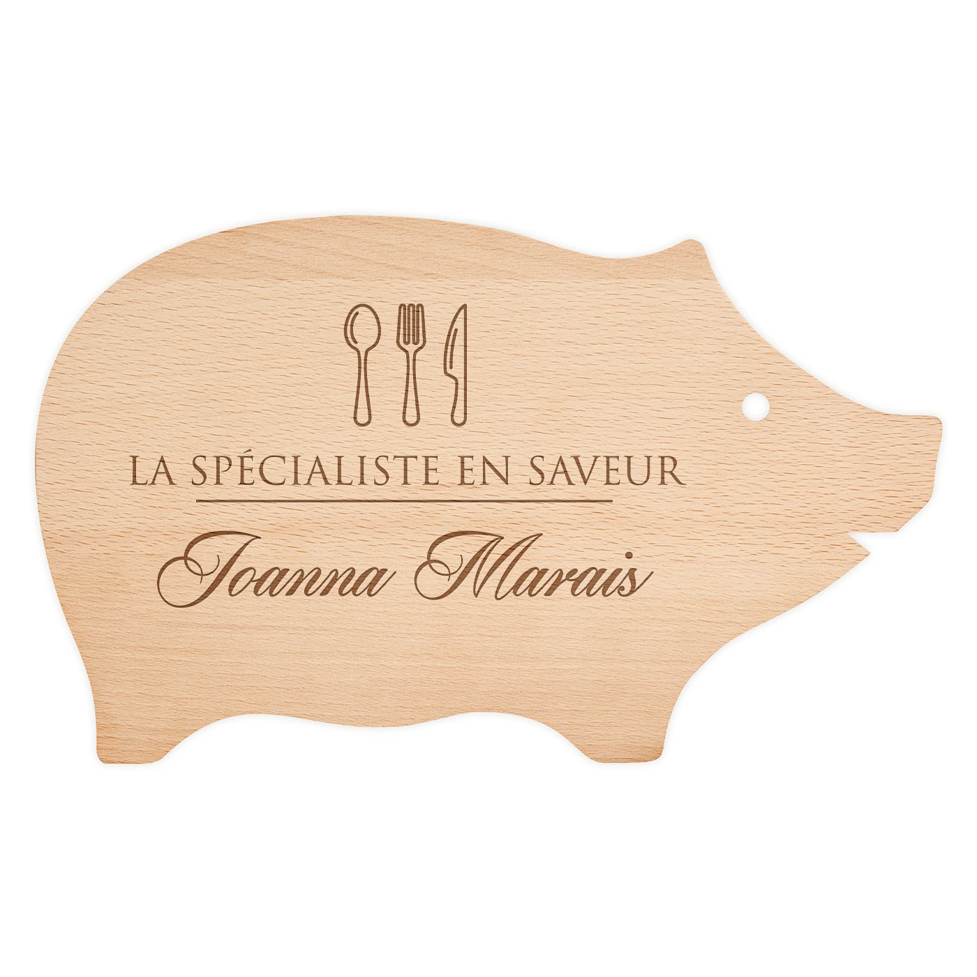 Planche à découper en forme de cochon personnalisée pour l'anniversaire d'une femme