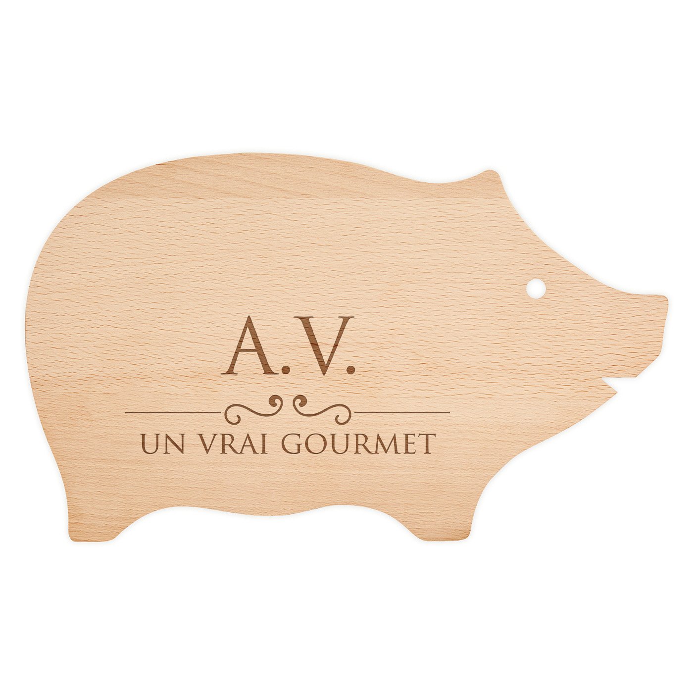 Planche à découper en forme de cochon avec gravure pour l'anniversaire d'un gentleman