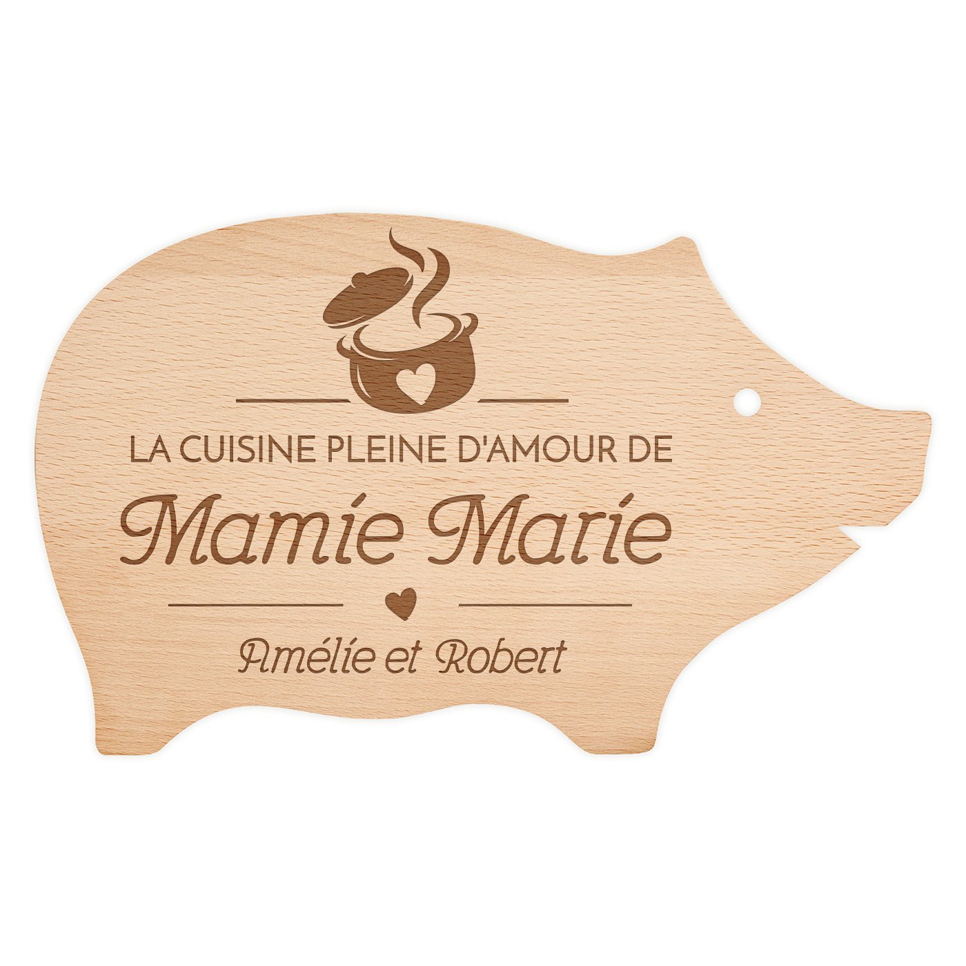 Planche à découper en forme de cochon personnalisée pour la fête des grands-mères