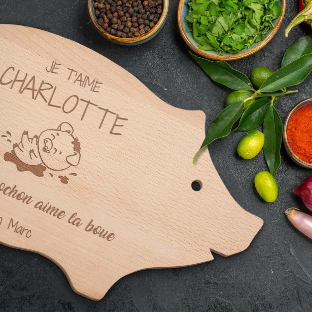 Planche à découper en forme de cochon personnalisée pour une femme pour l'anniversaire de mariage