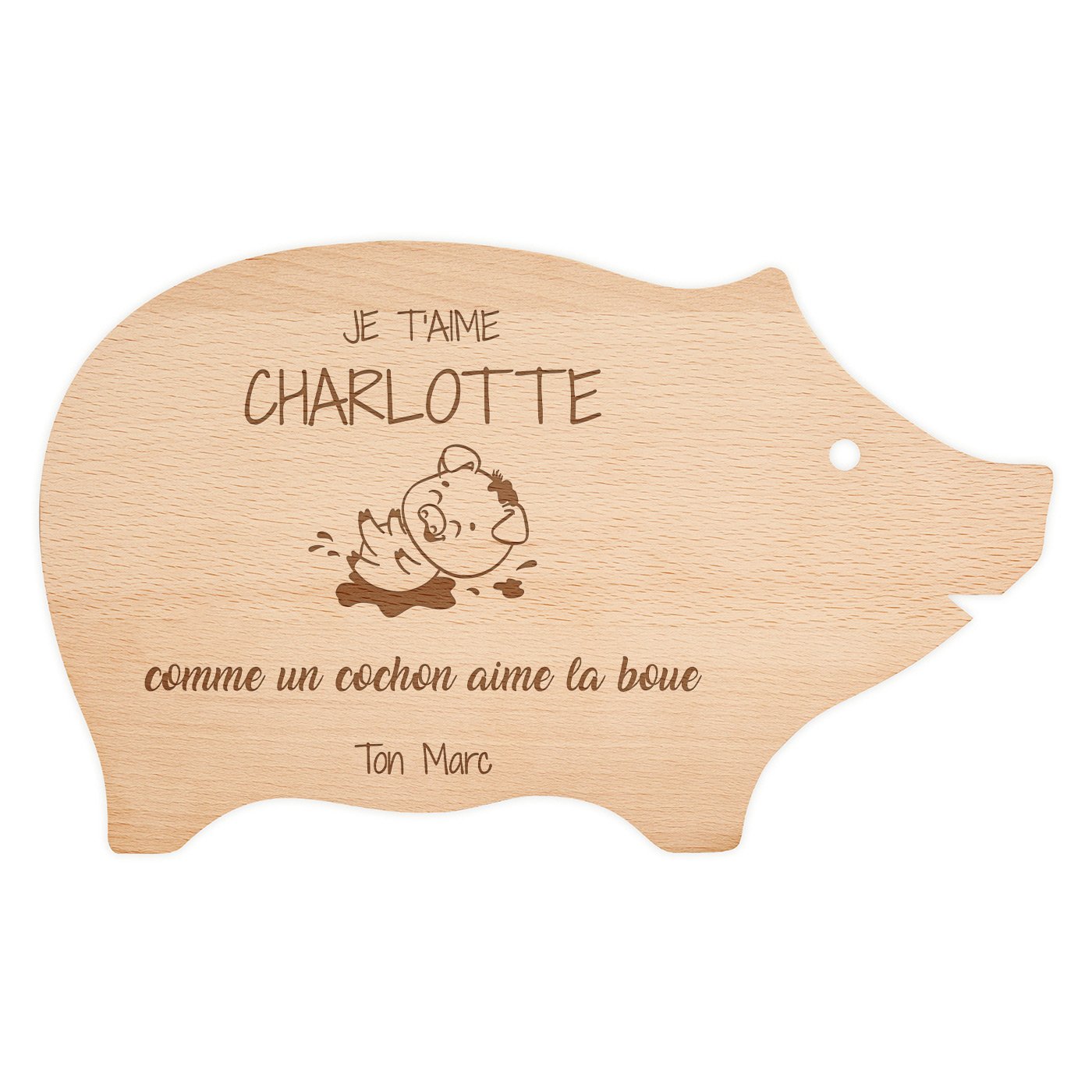 Planche à découper en forme de cochon personnalisée pour une femme pour l'anniversaire de mariage