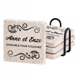 Set de sous-verres en pierre personnalisé pour un couple pour mariage