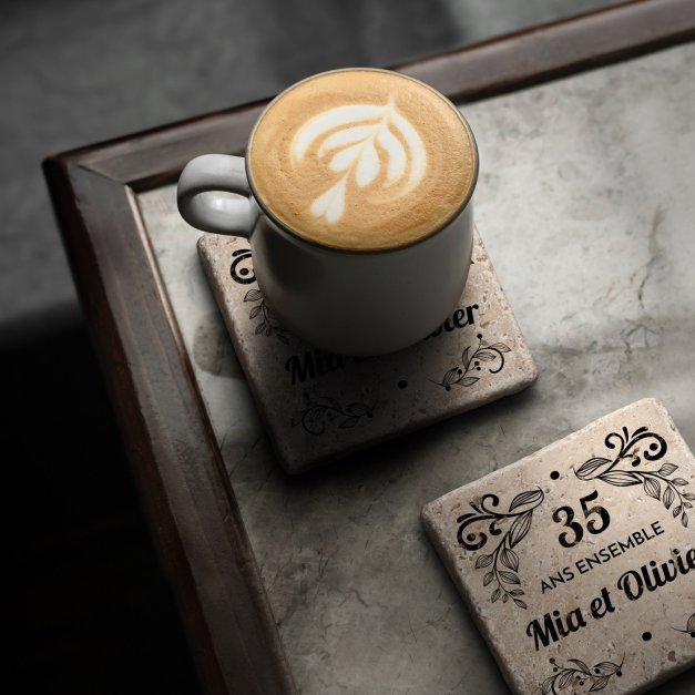 Set de sous-verres en pierre avec impression pour un couple pour 35 ans de mariage
