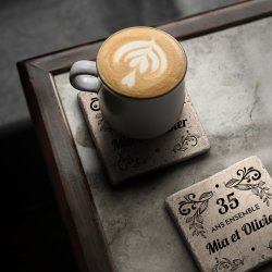 Set de sous-verres en pierre avec impression pour un couple pour 35 ans de mariage