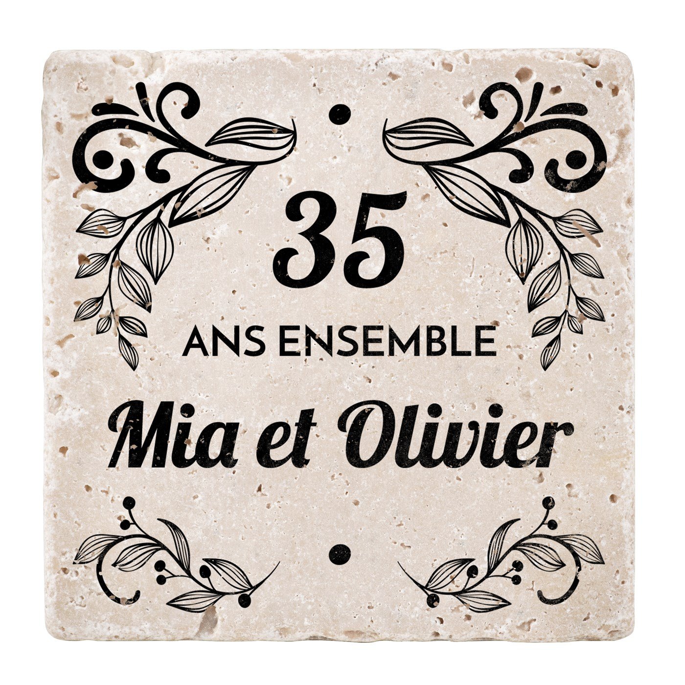 Set de sous-verres en pierre avec impression pour un couple pour 35 ans de mariage