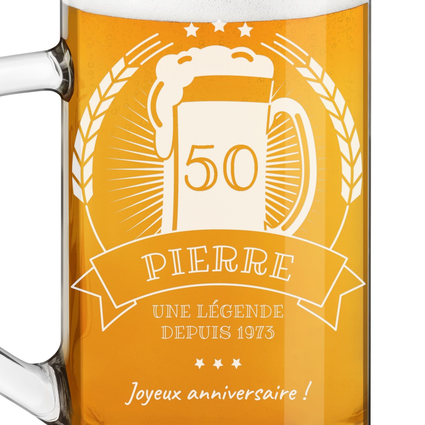 Chope à bière Geometric avec gravure pour fan de bière pour 50e anniversaire