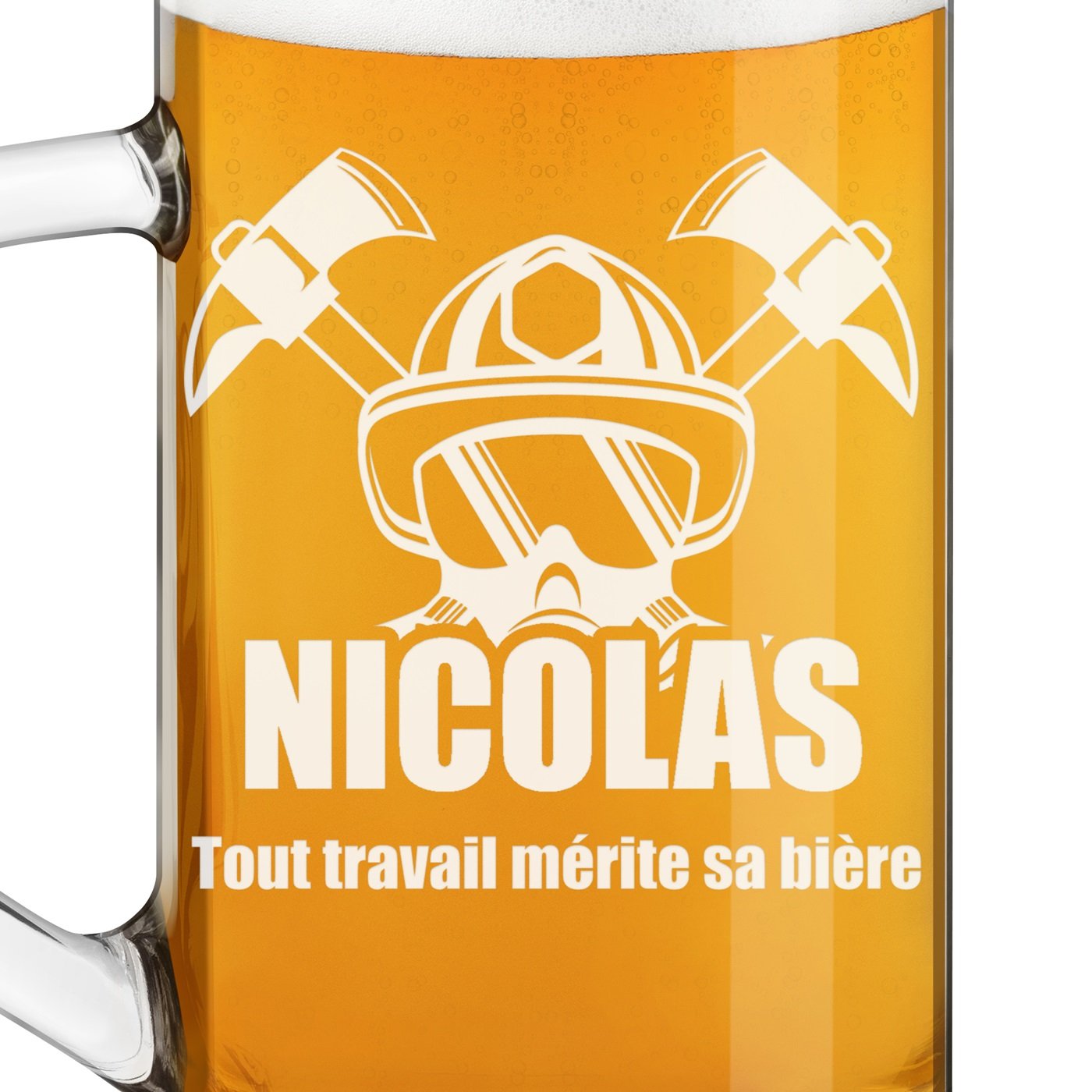 Chope à bière Geometric avec gravure pour pompier