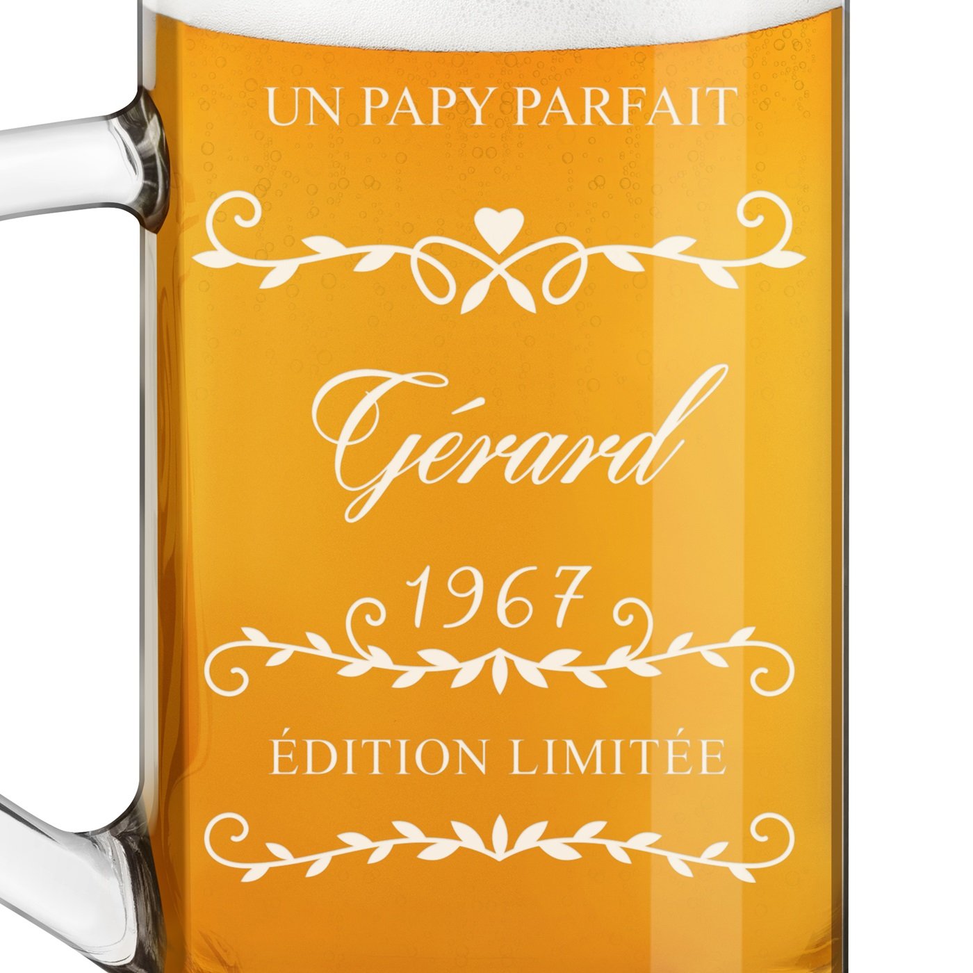 Chope à bière Geometric avec gravure pour papy pour anniversaire