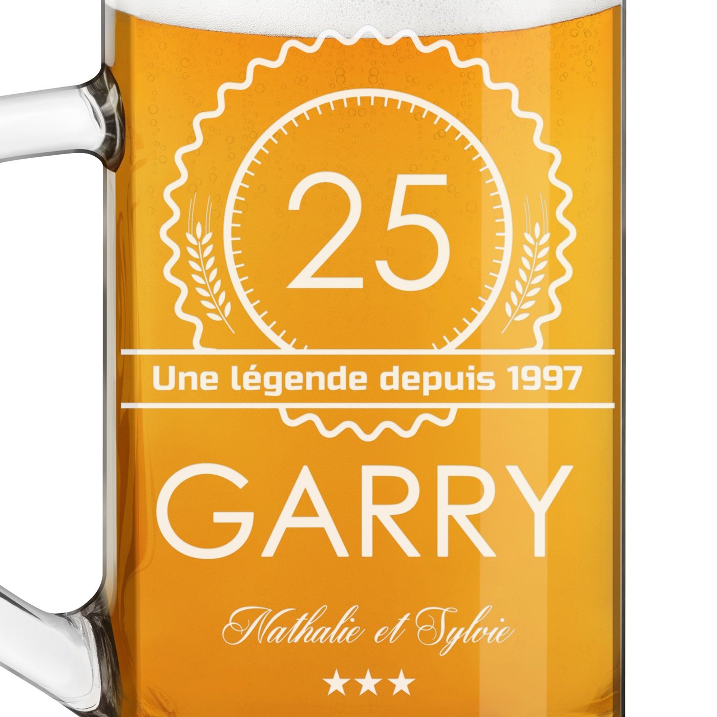 Chope à bière Geometric avec gravure pour ami pour 25e anniversaire