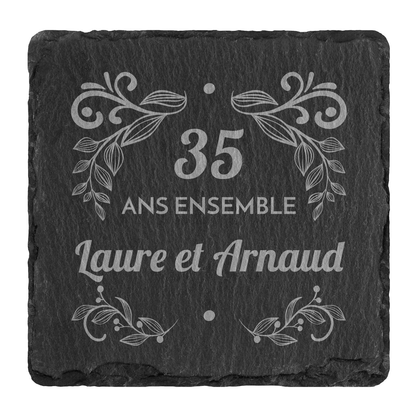 Ensemble de dessous de verres en ardoise personnalisé pour un couple pour 35 ans de mariage
