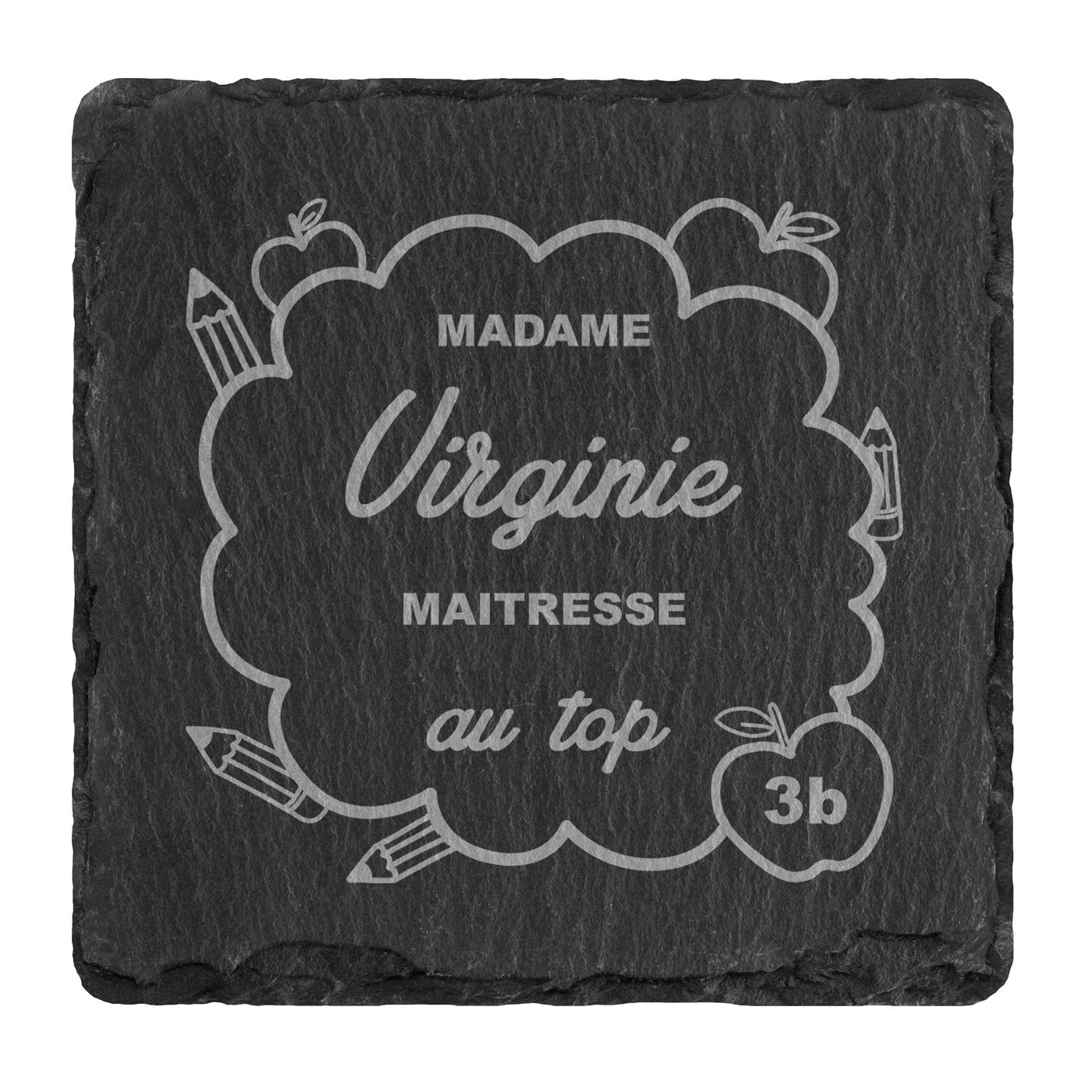 Ensemble de dessous de verres en ardoise avec gravure pour remerciement maîtresse