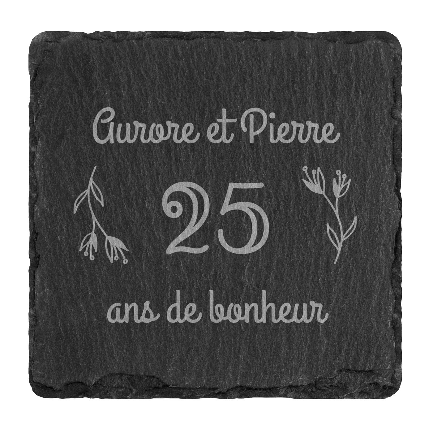 Ensemble de dessous de verres en ardoise personnalisé pour un couple pour 25 ans de mariage