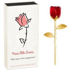 Rose éternelle en cristal + coffret avec impression pour une enseignante 
