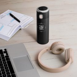 Mug isotherme noir avec gravure avec un affichage LED pour elle ou pour lui pour son anniversaire