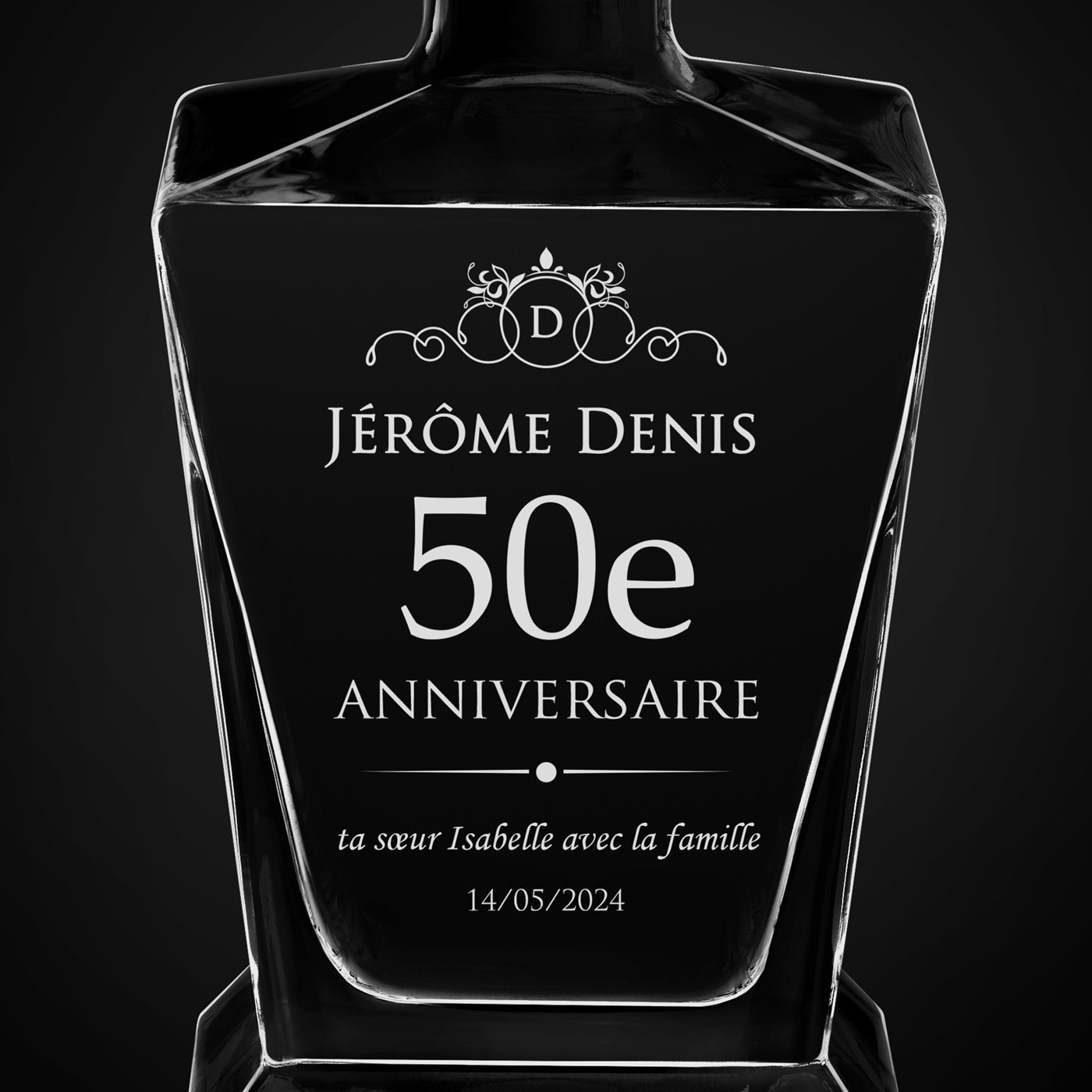 Carafe à whisky Pyramid avec gravure pour homme pour 50e anniversaire