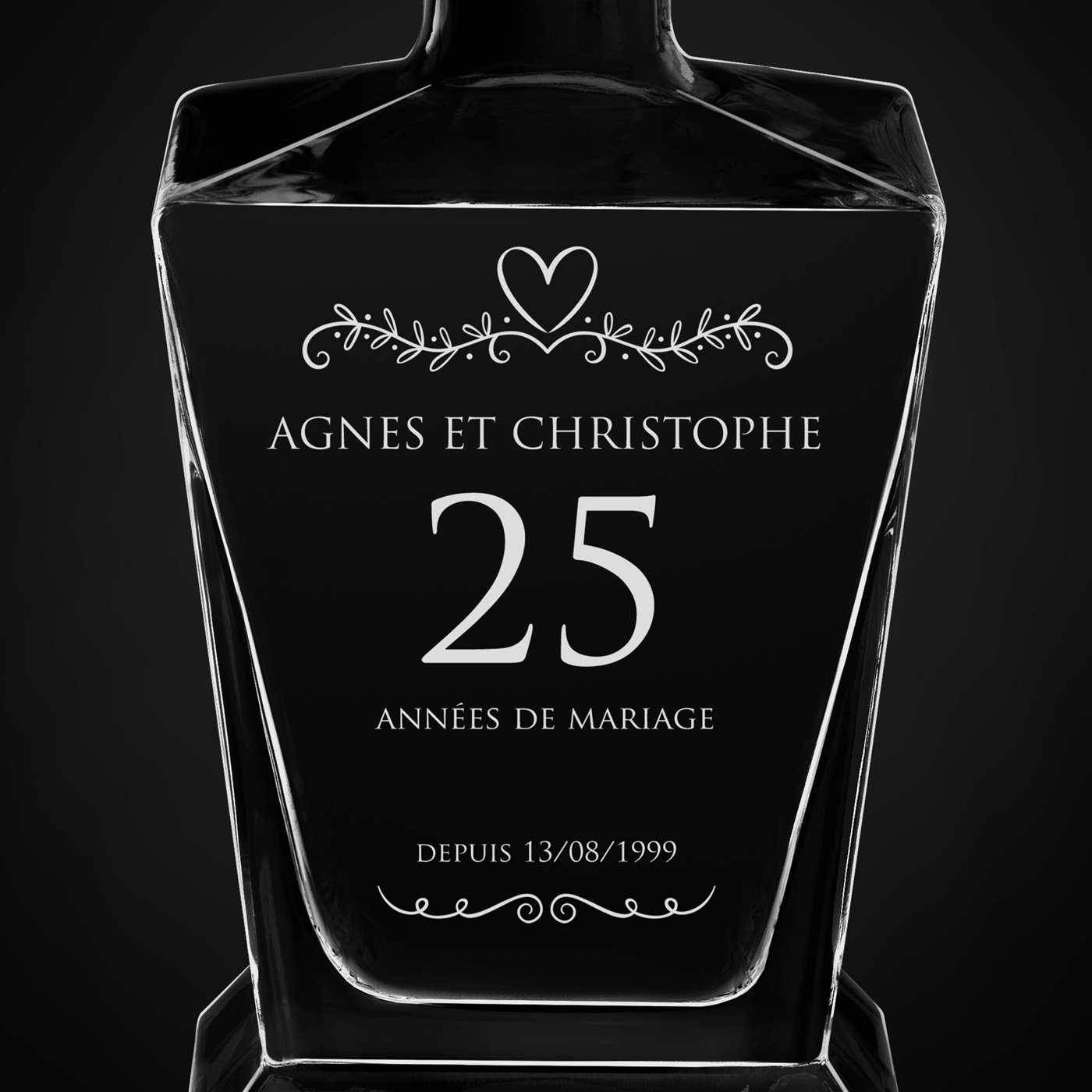 Carafe à whisky Pyramid avec gravure pour couple 25 ans de mariage