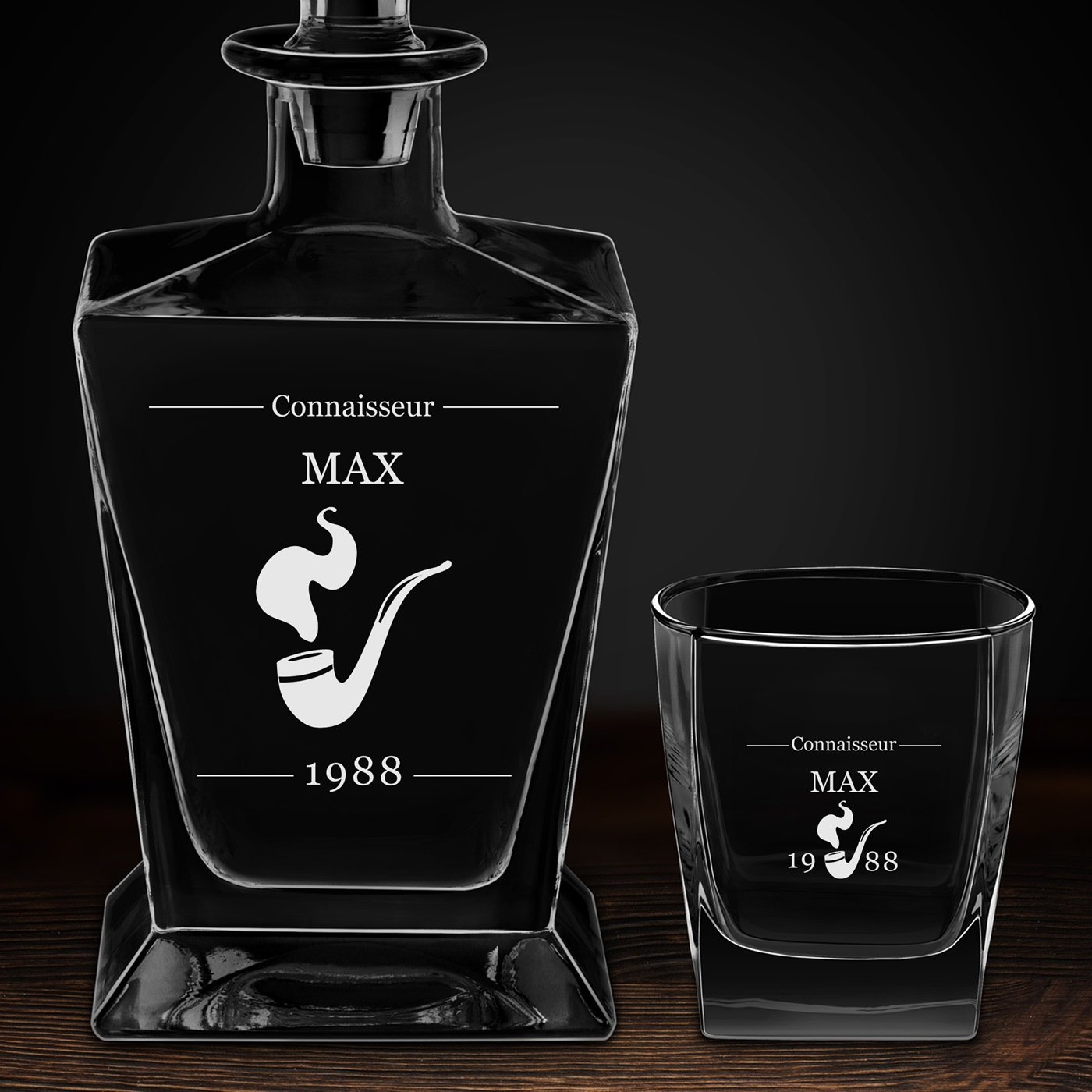 Carafe à whisky Pyramid et 2 verres avec gravure pour homme pour anniversaire