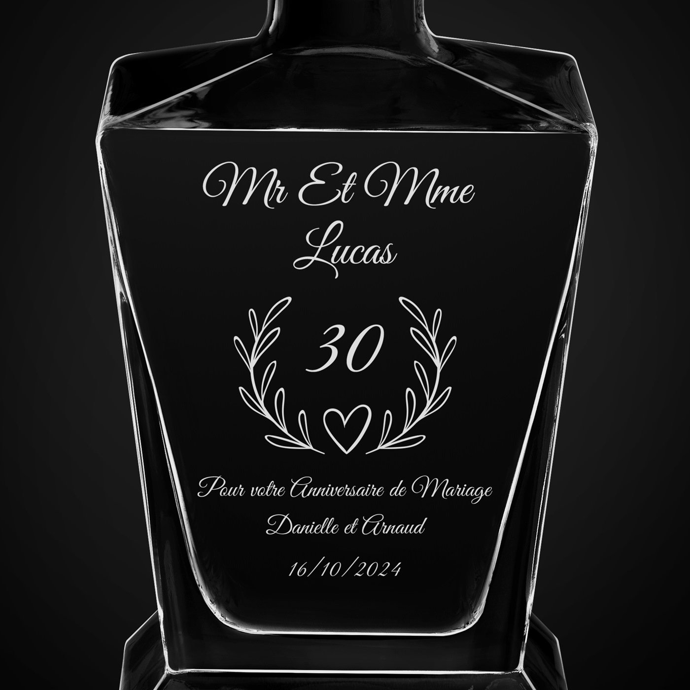 Carafe à whisky Pyramid avec gravure pour couple 30 ans de mariage
