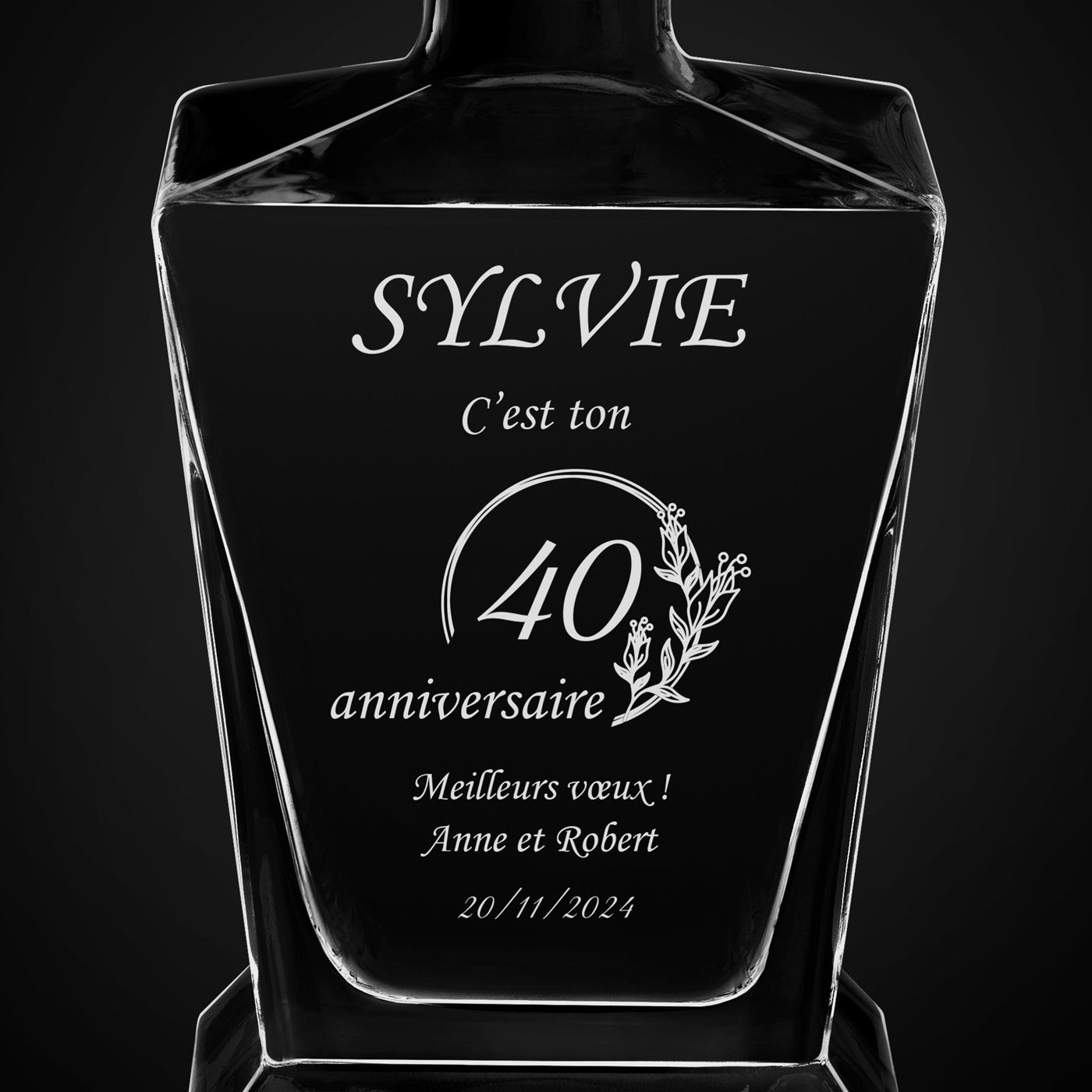 Carafe à whisky Pyramid avec gravure pour femme pour 40e anniversaire