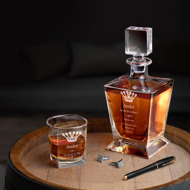 Carafe à whisky Pyramid et 4 verres avec gravure pour homme pour 30e anniversaire