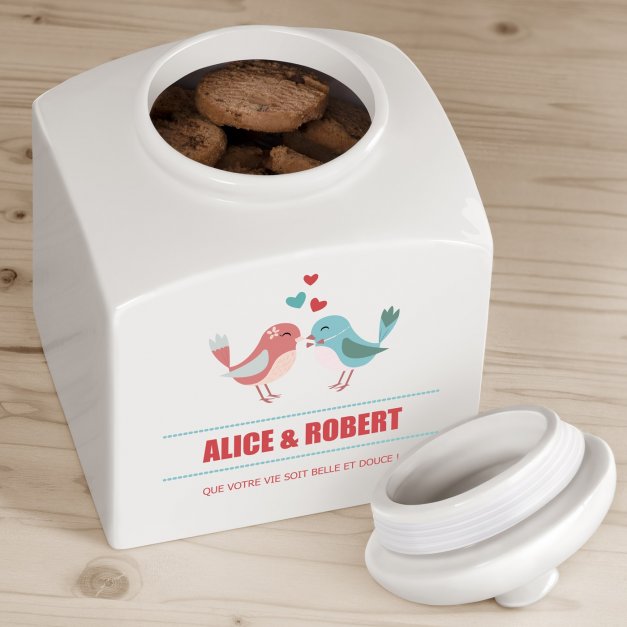 Pot à biscuit en céramique personnalisé pour un couple