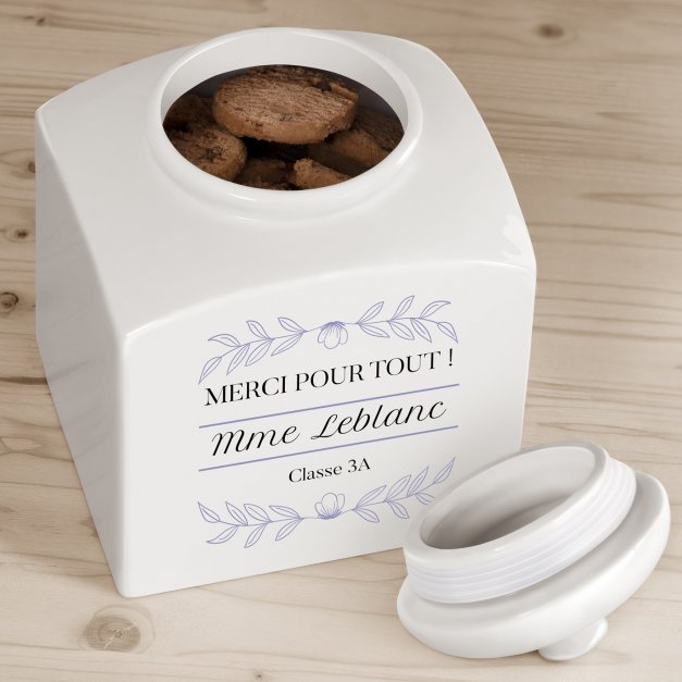 Pot à biscuits en céramique personnalisé pour madame éducatrice 