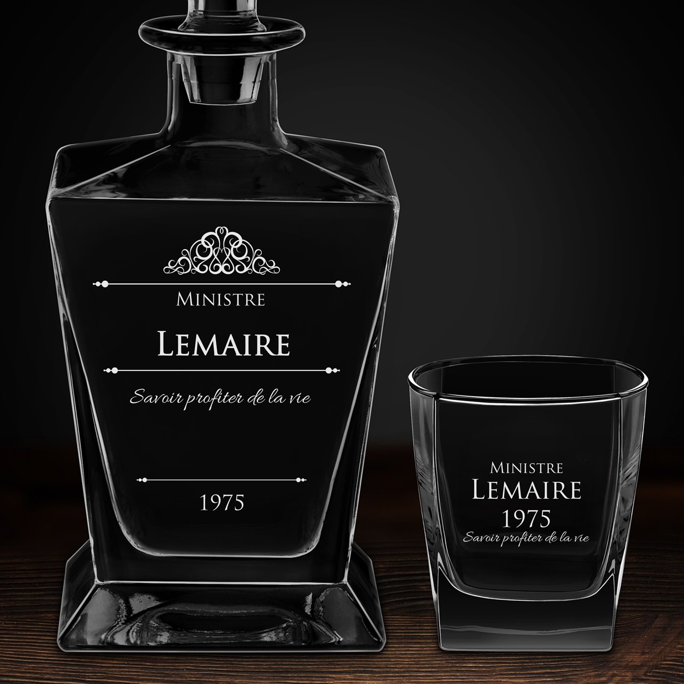 Carafe à whisky Pyramid et 6 verres avec gravure pour homme d'affaires pour anniversaire