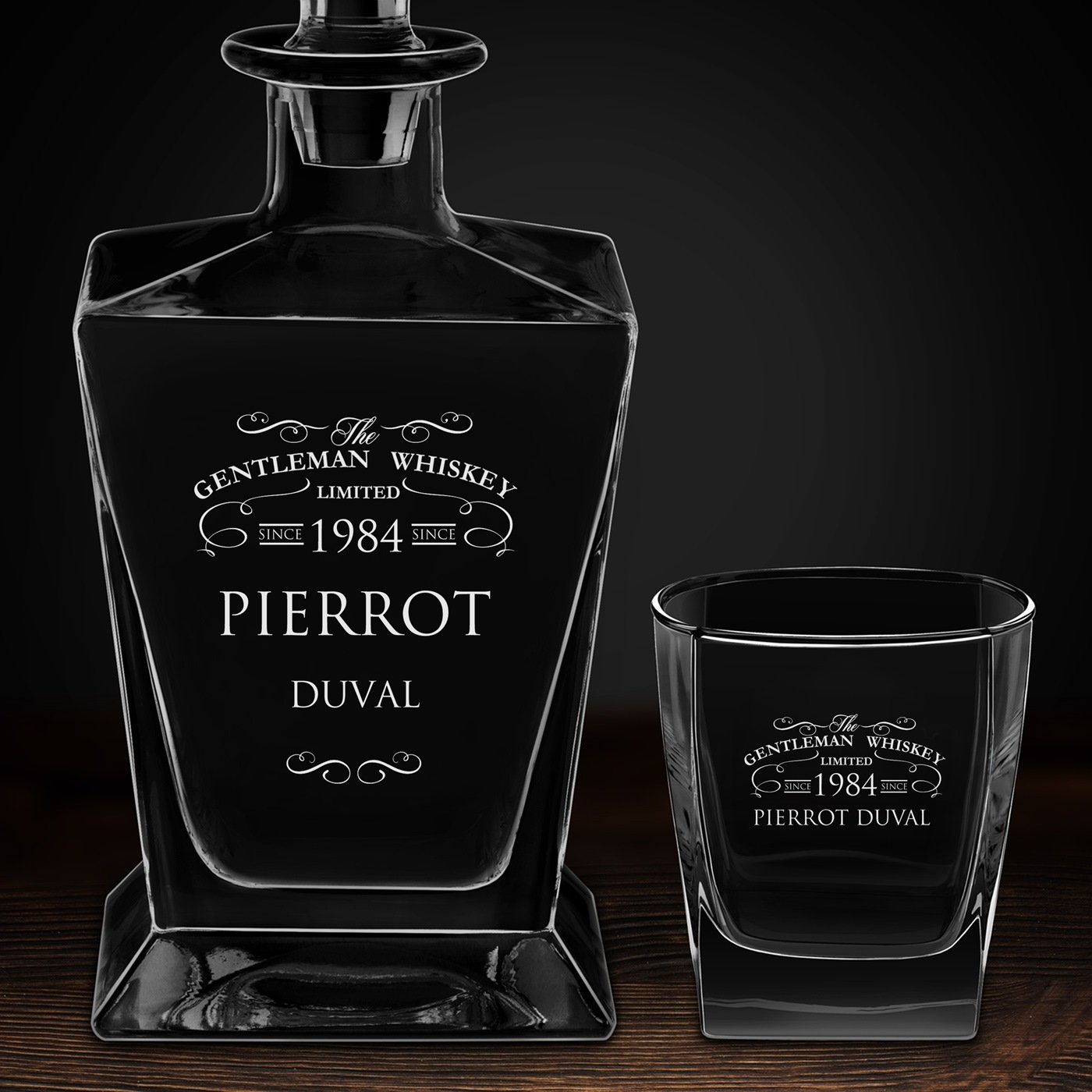 Carafe à whisky Pyramid et 6 verres avec gravure pour gentelman pour anniversaire