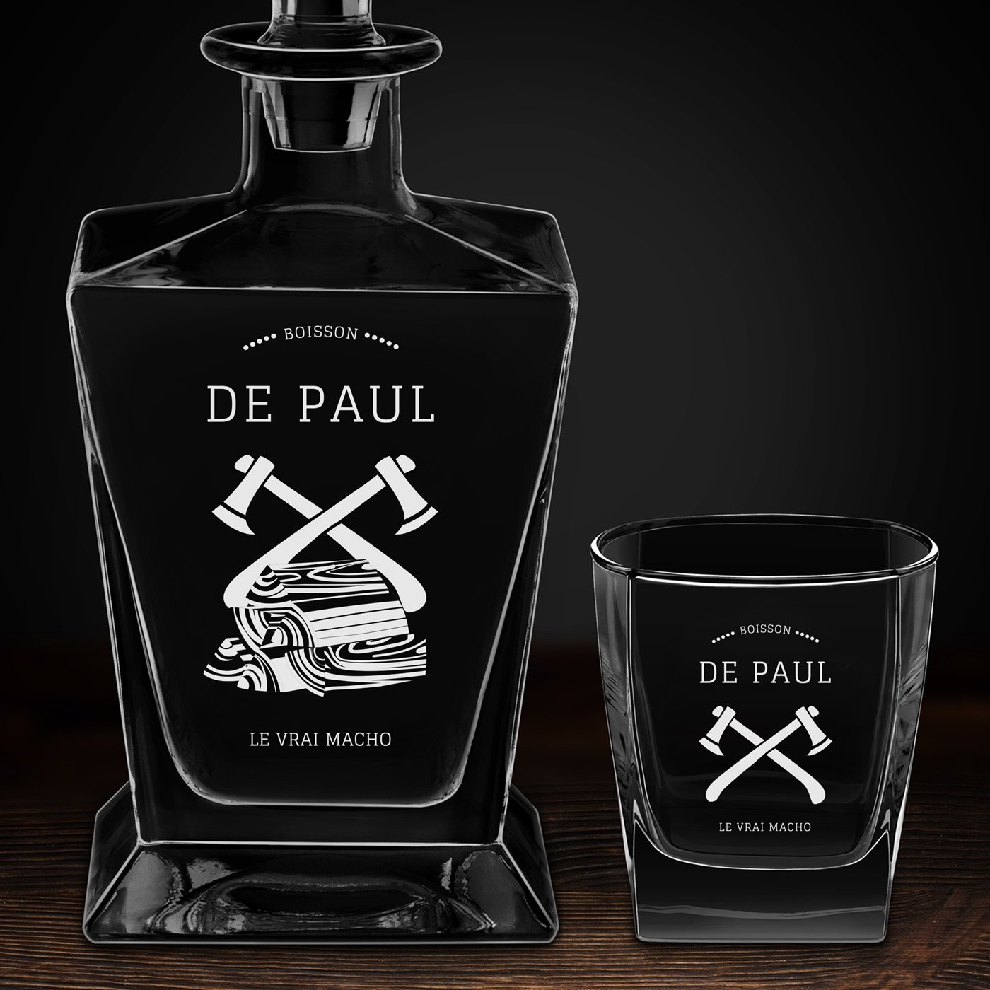 Carafe à whisky Pyramid et 6 verres avec gravure pour monsieur