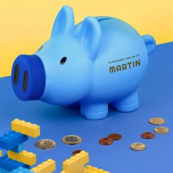 Tirelire bleue personnalisée pour un petit-fils pour son premier anniversaire