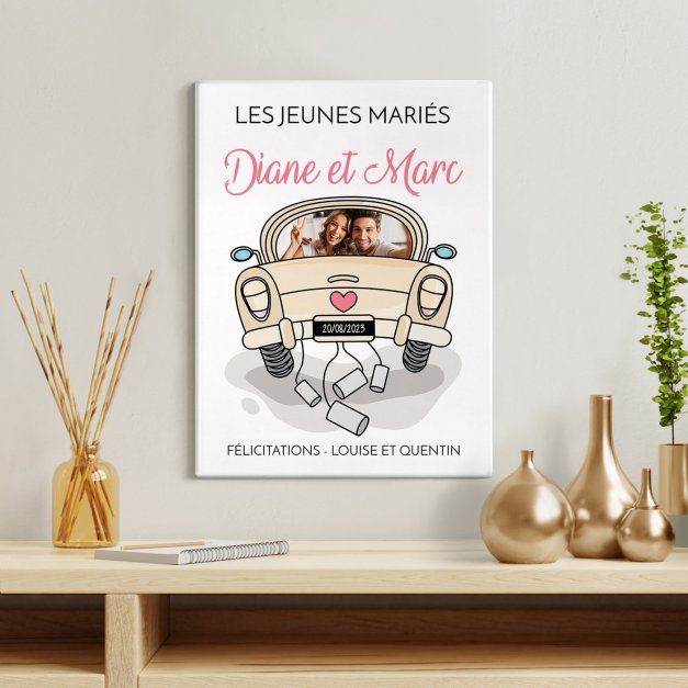 Collage photo sur toile personnalisée pour des jeunes mariés