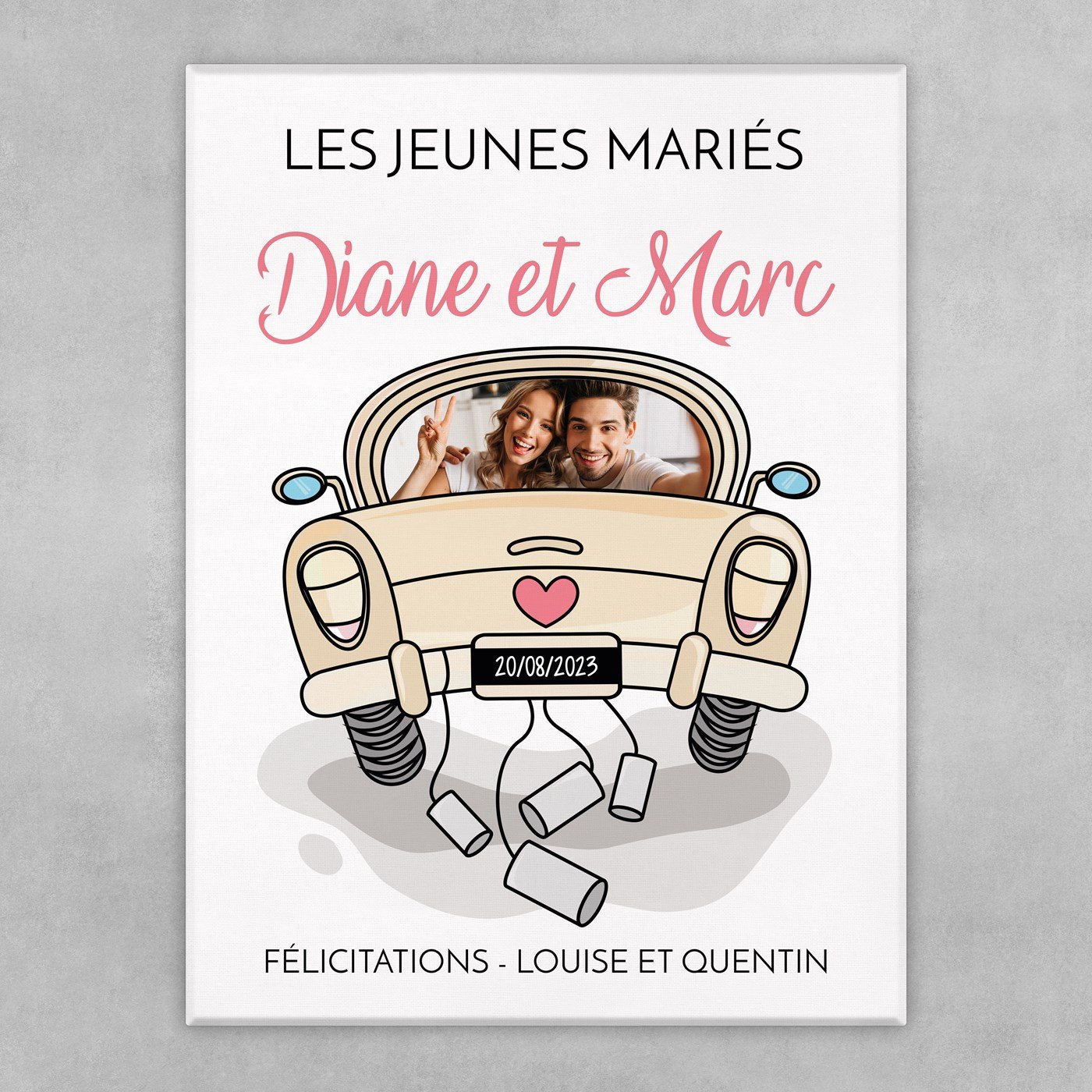 Collage photo sur toile personnalisée pour des jeunes mariés