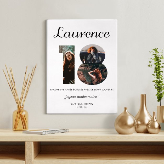 Collage photo sur toile personnalisée pour femme 18 ans