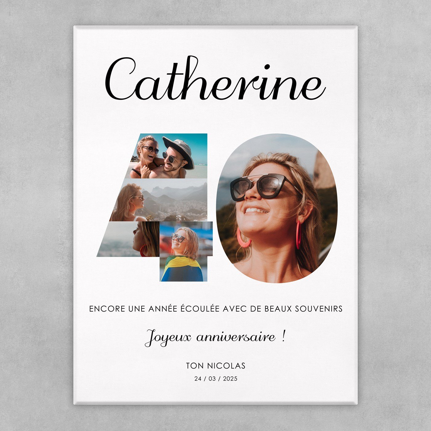 Collage photo sur toile personnalisée pour femme 40 ans