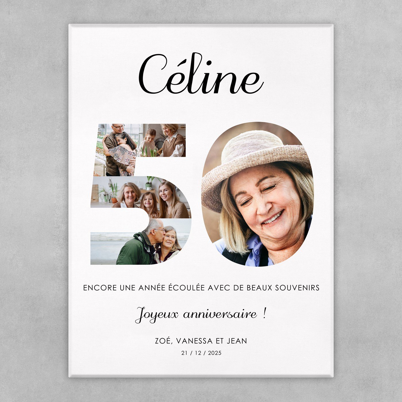 Collage photo sur toile personnalisée pour femme 50 ans