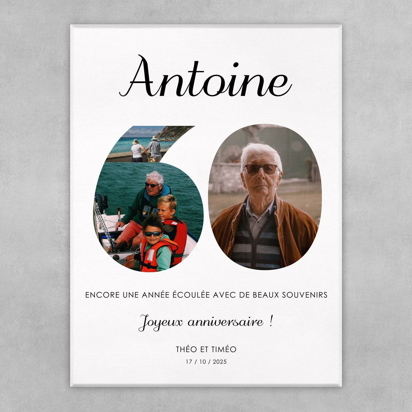 Collage photo sur toile personnalisée pour homme 60 ans