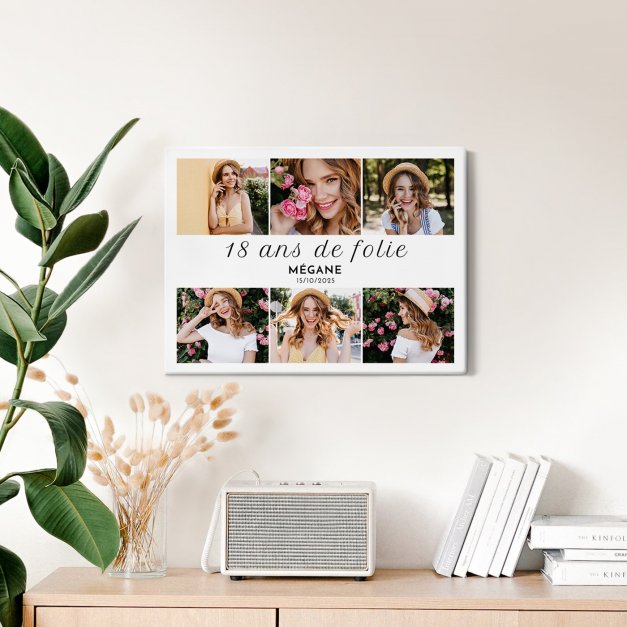 Collage photo sur toile personnalisée pour amie 18 ans