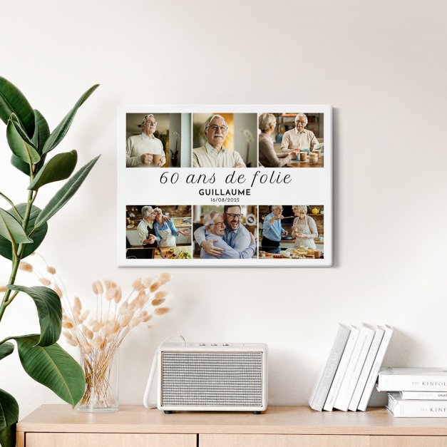 Collage photo sur toile personnalisée pour homme 60e anniversaire