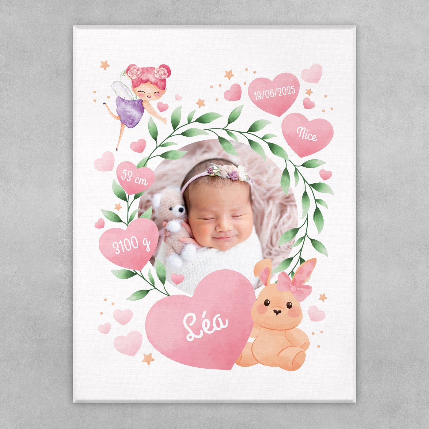Toile personnalisée avec photo pour fille naissance