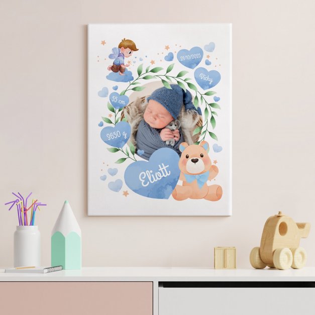 Toile personnalisée avec photo pour garçon naissance
